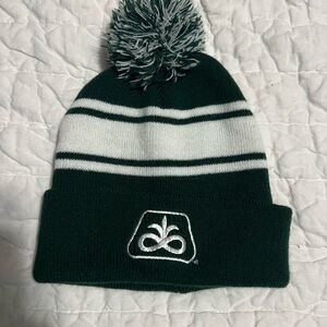 Pioneer Seed company Beanie Hat Cap Knit Winter Pom-Pom Signature Green/White